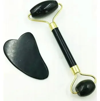 SADA MASÁŽNÍ VÁLEČEK NA OBLIČEJ + KÁMEN GUA SHA + KRABIČKA - ČERNÁ - DÁREK