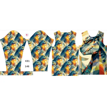 Panel na dětské termo tričko s dlouhým rukávem 146 geometrická godzila