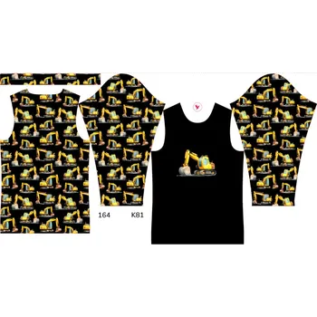 Panel na dětské termo tričko s dlouhým rukávem 164 bagry černé