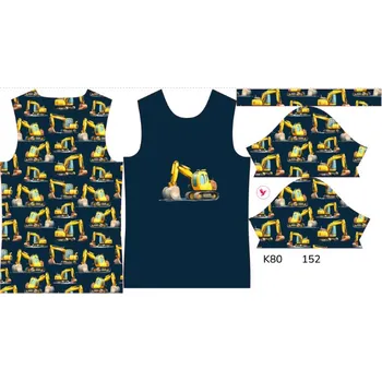 Panel na dětské funkční tričko s krátkým rukávem 152 bagry tmavě modré