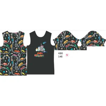 Panel na dětské funkční tričko s krátkým rukávem 146 barevná auta