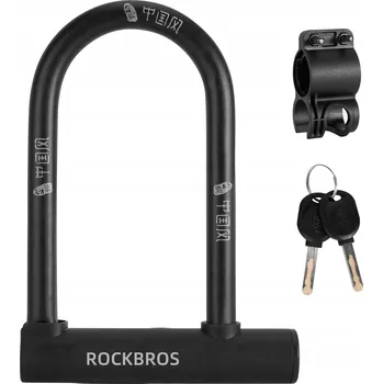 Zámek na kolo U-zámek Rockbros, černý voděodolný zámek na kolo s držákem, 2 klíče