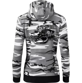 Dámská mikina Moto Best Sound - Dámská mikina trendy zipper s kapucí - S ( Šedý maskáč )