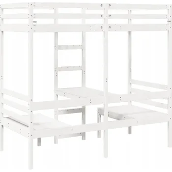 Postel Postel s mezipatrem s psacím stolem a židlemi, bílá, 205,5 x 97,5 x 190,5 cm