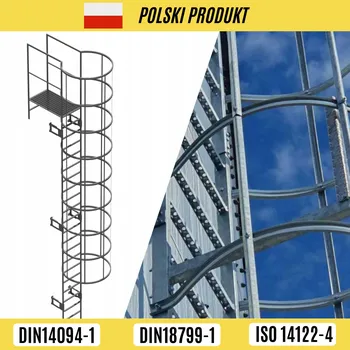 Žebřík ŽEBŘÍK S OCHRANNÝM KOŠEM, PŘECHOD PŘES ATIKU, 7,6M, LAKOVANÝ POZINK