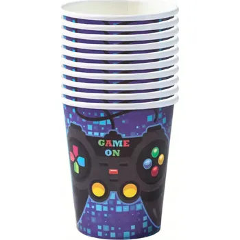 Party nádobí Papírové kelímky "Game On" - 10 ks | Motiv pro hráče