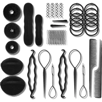 Ozdoba do vlasů Profesionální Kadeřnická Sada pro Účesy s 21 Prvky, Černé Sponek a Gumiček na Vlasy