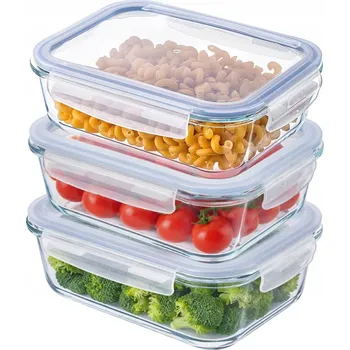 Dóza na potraviny SKLENĚNÁ NÁDOBA NA POTRAVINY 1520 ml S VÍKEM, KRABIČKA NA OBĚD, 3 kusy