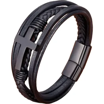 Náramek Amparo Miranda® Kožený náramek Black Cross S150 černý