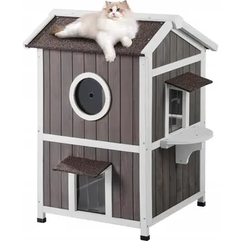 Pelíšek pro kočku VEVOR domeček pro kočky 59x65x92 cm dvojitá vrstva dřevo jeskyně pro kočky