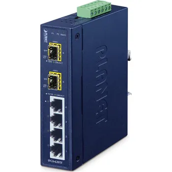 Počítač Planet IFGS-620TF průmyslový L2 switch, 4x10/100TX, 2x1Gb SFP, -40~75°C, 9-48VDC, IP30, fanless, ring data recovery