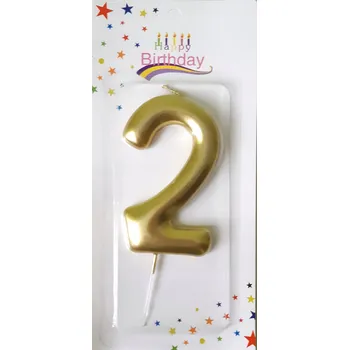 Dortová svíčka Narozeninový Na Dort Číslice 2 zlaté číslo narozeninová párty