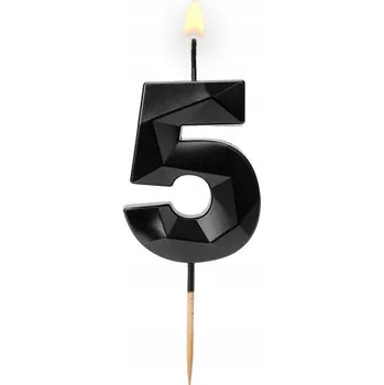 Dortová svíčka Narozeninová svíčka ČÍSLICE 5 černá DIAMANT na dort s leskem 5,7 cm