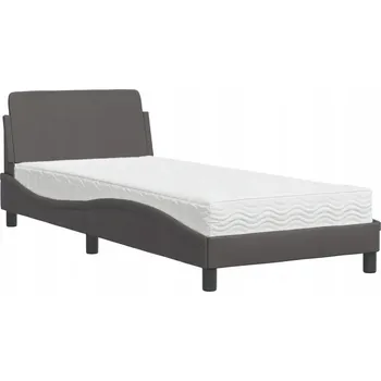 Postel Postel s matrací 90x200 cm, šedá, umělá kůže, tvrdost H2/H3