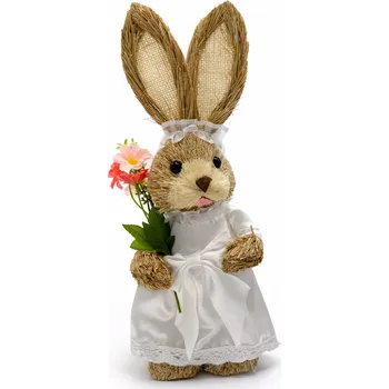 Velikonoční dekorace Velikonoce Slámový velikonoční zajíc holka 0731-4 35 cm