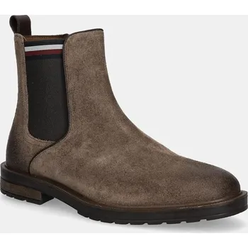 Dámská obuv Semišové kotníkové boty Tommy Hilfiger CLEATED HILFIGER SUEDE CHELSEA FM0FM05560 hnědá 88X, EUR 45