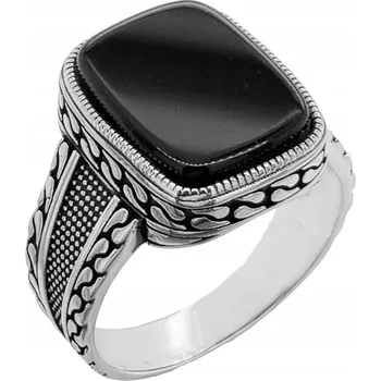 Prsten Pánský stříbrný signet ryzost 925 prsten s onyxem pro něj Dárek | vel. 22