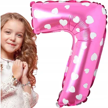 Balónek FÓLIOVÝ BALÓNEK ČÍSLICE 7 RŮŽOVÝ SRDÍČKA NAROZENINY 80cm