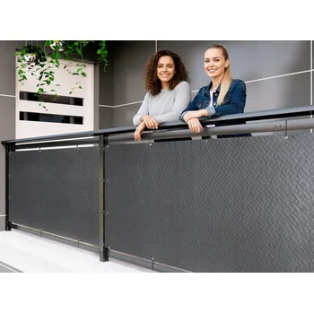 Krycí plachta Balkonová zástěna PREMIUM 100x500 cm, ratanový vzor grafitová, 240g/m2 MyBestHome Vysoká gramáž 240 g/m2