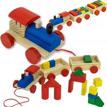 Vláček a vláčkodráha Dřevěný vláček s vagónky – edukativní stavebnice, mašinka, lokomotiva