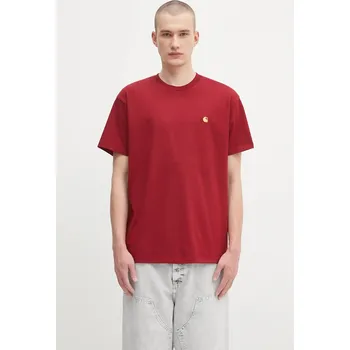 Bavlněné tričko Carhartt WIP S/S Chase, XXL, burgundské, 83X