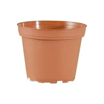 Květináč Květináč plastový kulatý 12x9 cm - 0.7 L (100 ks) (Kulatý květináč z měkkého plastu v oranžové barvě má průměr 12 cm a je vysoký 9 cm. Objem cca 0.7 litru. Balení 100 ks.)