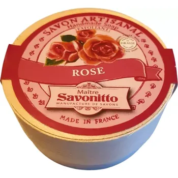 Mýdlo Maître Savonitto Přírodní řemeslné mýdlo v dřevěné krabičce Růžový Květinový Peeling 100 g