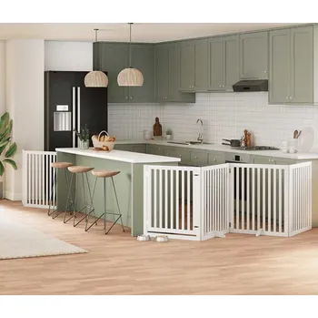 klec pro psa vidaXL Zábrana pro psy s dvířky skládací 6 panelů 480 cm topol [3155677] Barva: Bílá