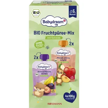 Babydream BIO ovocný příkrm Jablko, hruška a broskev 4x 100 g 400 g