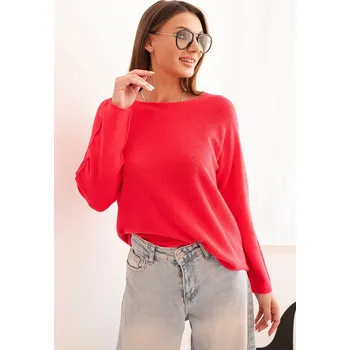 Dámský svetr Dámský svetr z viskózy s dlouhým rukávem a kulatým výstřihem malinový UNI