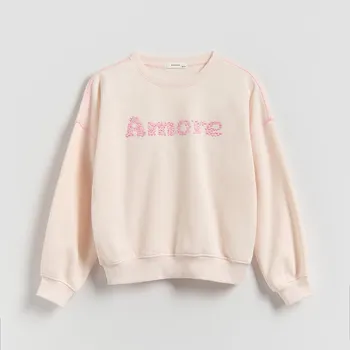 Dívčí mikina Reserved - Mikina s kapucí a vyšívaným nápisem - krémová - 895HV-01X - 895HV-01X-164