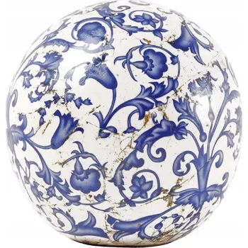 Obraz Dekorativní keramická koule do zahrady bílo-modrá, vintage ornament