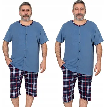 Pánské pyžamo Pánské pyžamo bavlněné s výstřihem 3/4, krátké kraťasy a rozepínací vršek, XXL