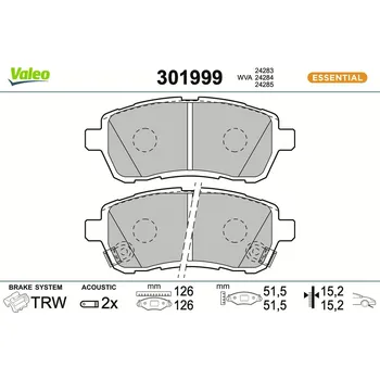 Brzdová destička Sada brzdových destiček, kotoučová brzda VALEO 301999