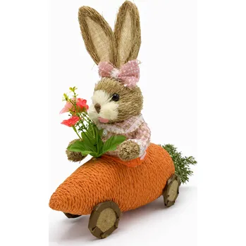 Velikonoční dekorace Velikonoce Slámový velikonoční zajíc holka S25-31B 35 cm