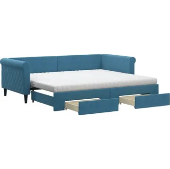 Pohovka Rozkládací pohovka s lůžkem, modrá, 229 x 100 x 68 cm, 2 matrace 90 x 20 cm