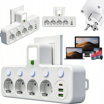 Elektrická zásuvka PRODLUŽOVACÍ ROZBOČKA BÍLÝ 7 W 1 4 ZÁSUVKY 2X USB A 1X TYPE-C
