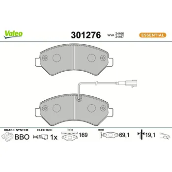Brzdová destička Sada brzdových destiček, kotoučová brzda VALEO 301276