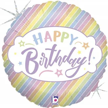 Balónek Fóliový balónek Happy Birthday Pastelové pruhy 46 cm