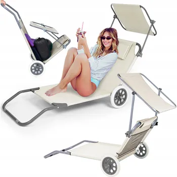 Zahradní lehátko Lehátko béžové s opěrkou hlavy, ocelové, 150 x 52 cm, 120 kg