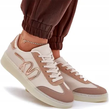 Dámské tenisky DÁMSKÉ SPORTOVNÍ BOTY NÍZKÉ EKO KOŽENÉ STYLOVÉ BÉŽOVÉ VEL. 38