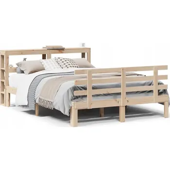 Postel Dřevěná borovicová postel 224,5 x 126 x 82 cm s poličkami, bez matrace