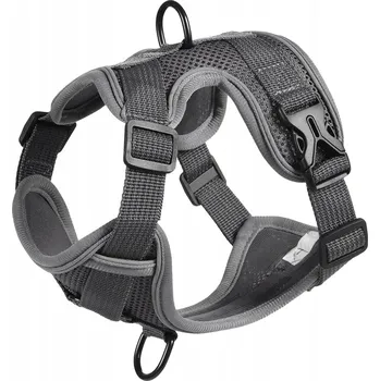 Postroj pro psa Měkký prodyšný psí postroj M, šedý, reflexní, nastavitelný obvod