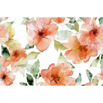 SATÉNOVÁ LÁTKA TYPU HEDVÁBÍ VZOR KVĚTY BROSKVONĚ