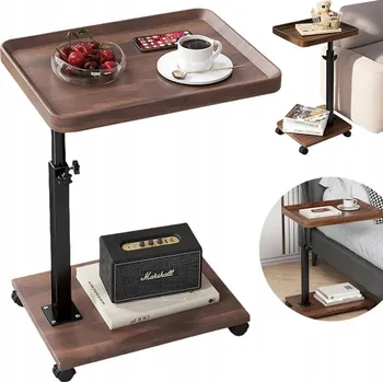 Konferenční stolek ODKLÁDACÍ STOLEK S NASTAVITELNOU VÝŠKOU C-SHAPE 40X30 CM OŘECH, 4 KOLEČKA, K POHOVCE