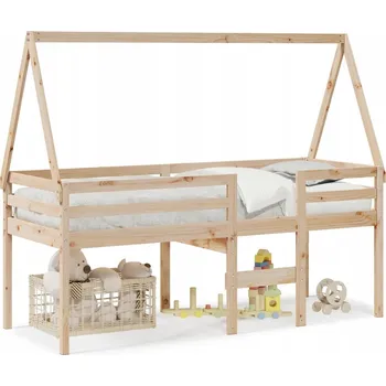 Postel Vysoká dětská postel se stříškou z masivního borovicového dřeva 195,5x95,5x89 cm