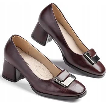 Dámské lodičky Elegantní lodičky z PRAVÉ KŮŽE, nízký podpatek, pohodlné, klasické vínové Wojtyłko, velikost 39