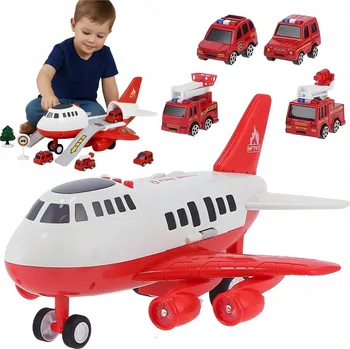 autíčko Transportní letadlo NORIMPEX červené s autíčky, zvukové a světelné efekty, 14,8 cm