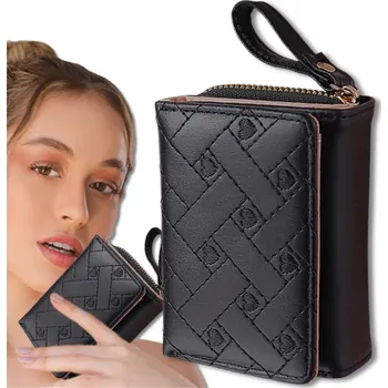 Peněženka Dámská Peněženka s Vyšívanými Srdíčky, Černá, kvalitní umělé kůže, 10.5x8x3.7 cm