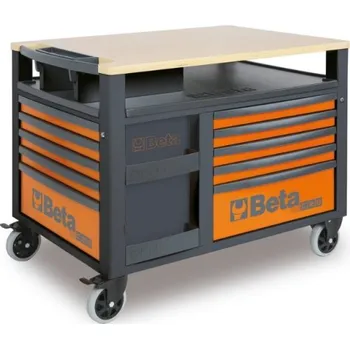 Vozík na nářadí "Supertank", s dřevěnou deskou, 10 zásuvek, oranžový - Beta Tools